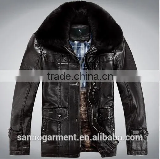 Business casual lapel with collars leather jacket for men wholesale