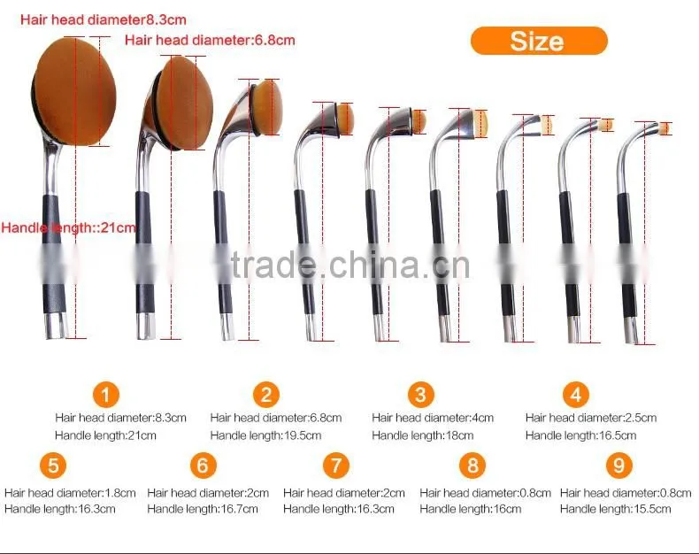 2016 Newly silver 9 pieces golf make up brushes sets