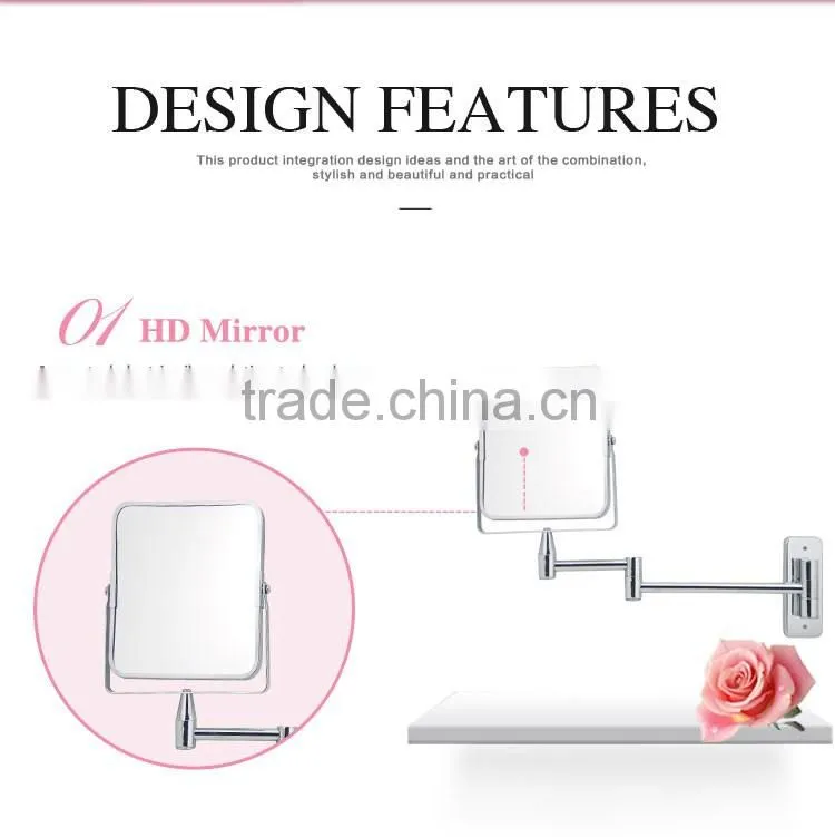 Double sides extensible chrome wall mount makeup mirror