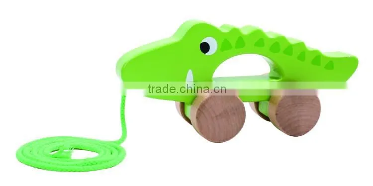 String Children Tractor Wooden Line Pull Along Crocodile Toys For Kids
