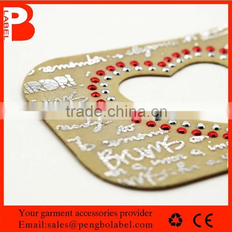 Beaded silver foil leather patch heart shape leather label