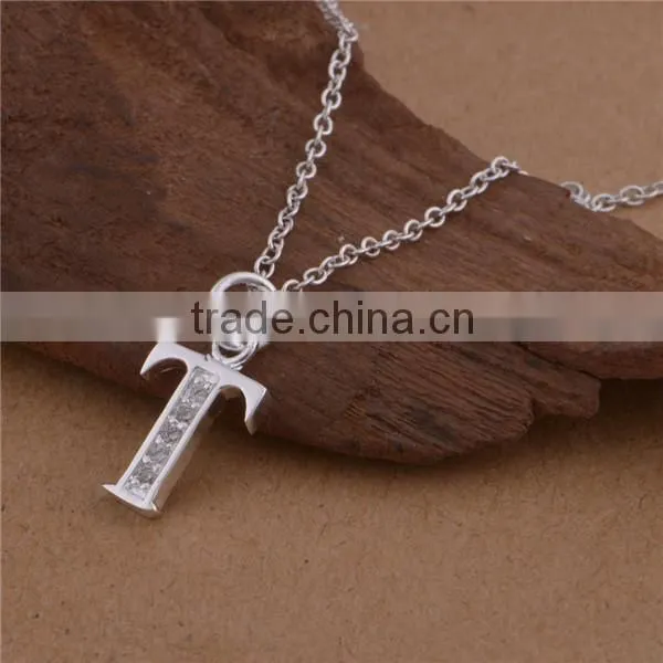 silver chian t initial letter pendant, fashion letter pendant jewelry