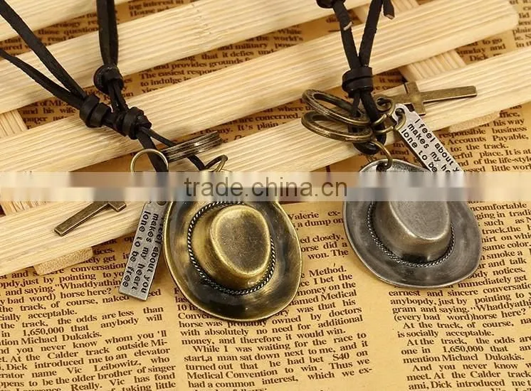 cross wing make adjustable cord leather lariat necklace