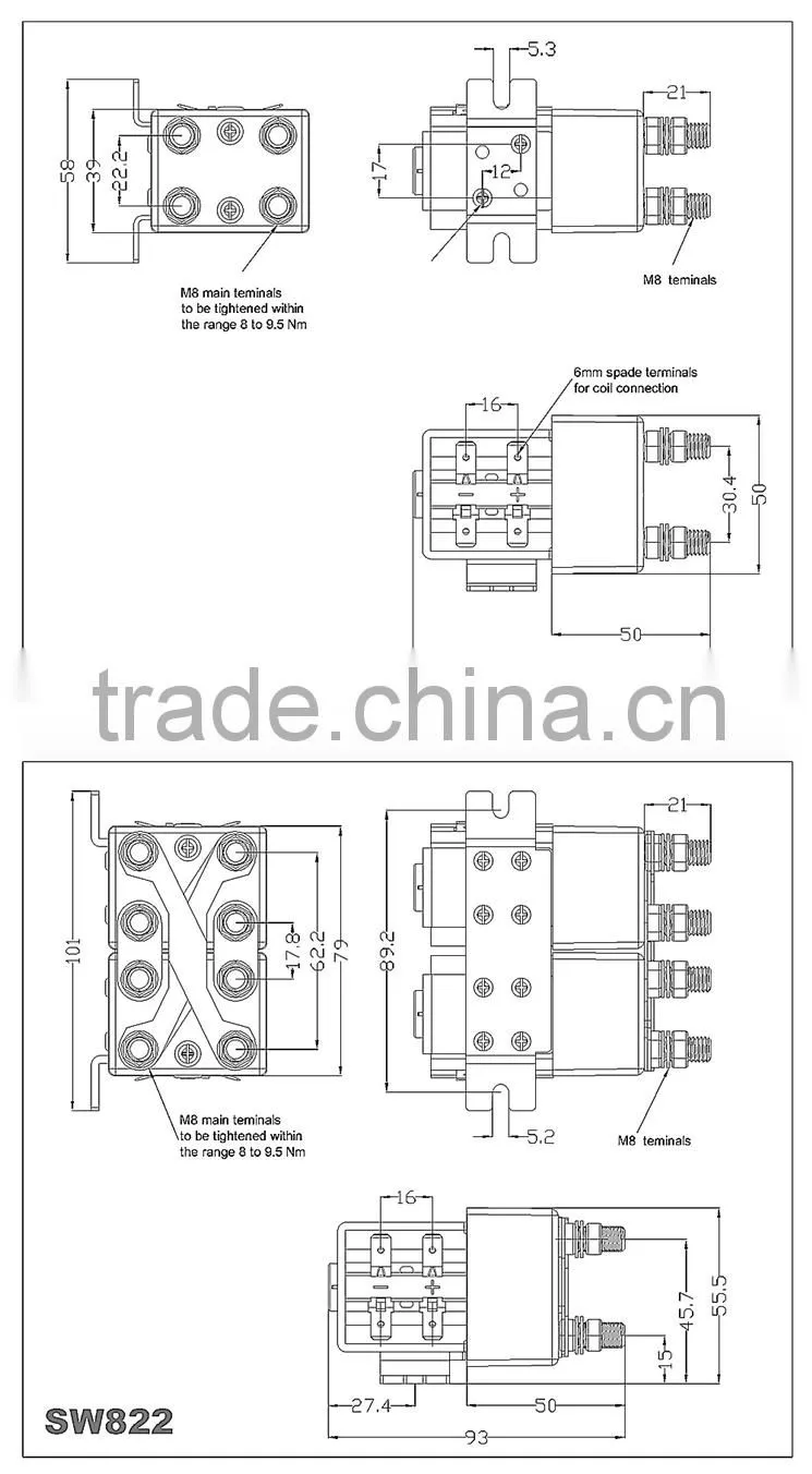 SW82 SW120 dc contactor Magnetic DC Contactors magnetic electrical winch similar albright dc contactor 125A double contactor