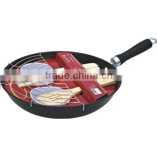 carbon steel non-stick wok with flat bottom