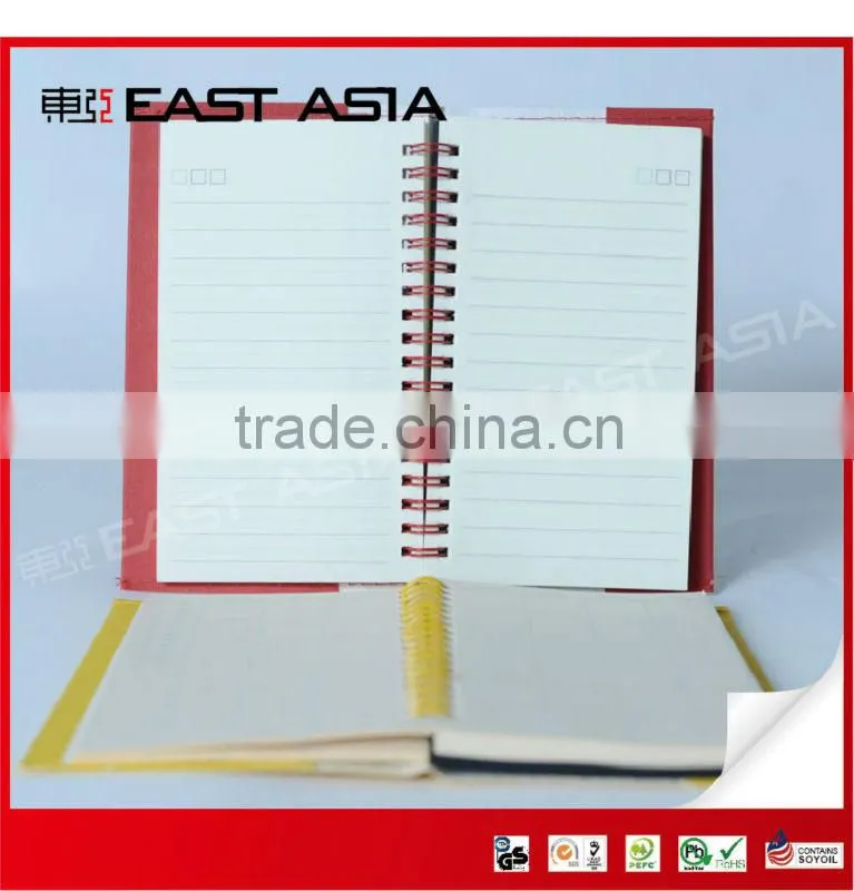 red specialty paper cover notebook with spiral binding