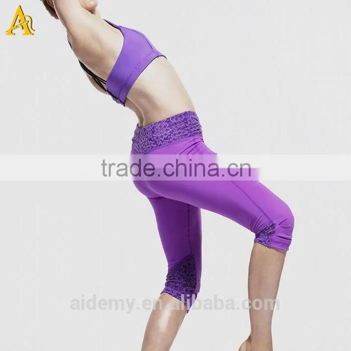 86% nylon 14% spandex custom Purple color sports yoga leggings