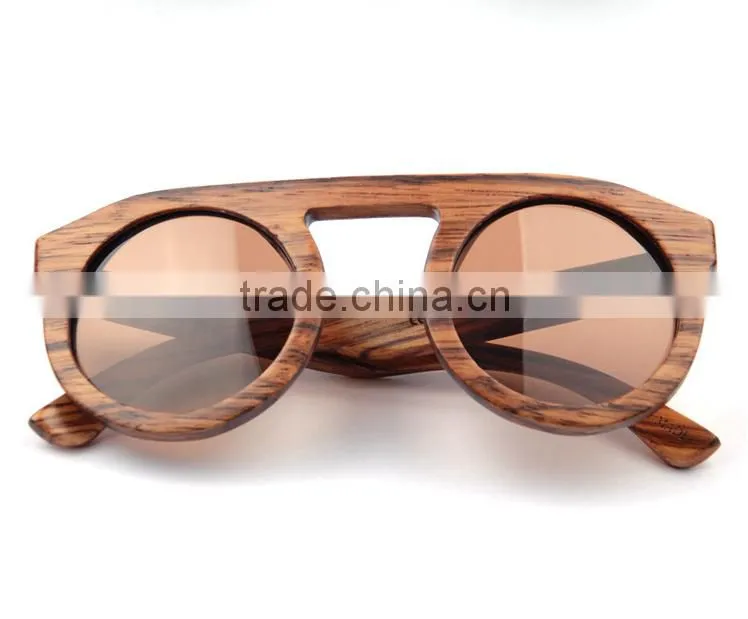 New style handmade natural bamboo wood round frame wooden sunglasses for women