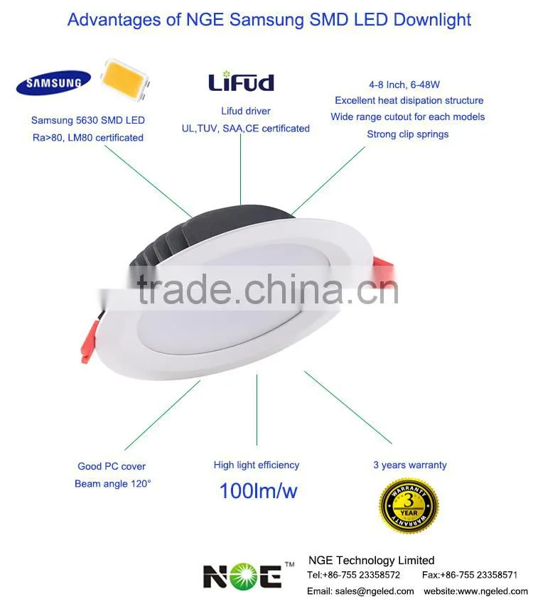 100lm/w bright samsung downlight saa tuv ul downlight led 6 inch 26w downlight
