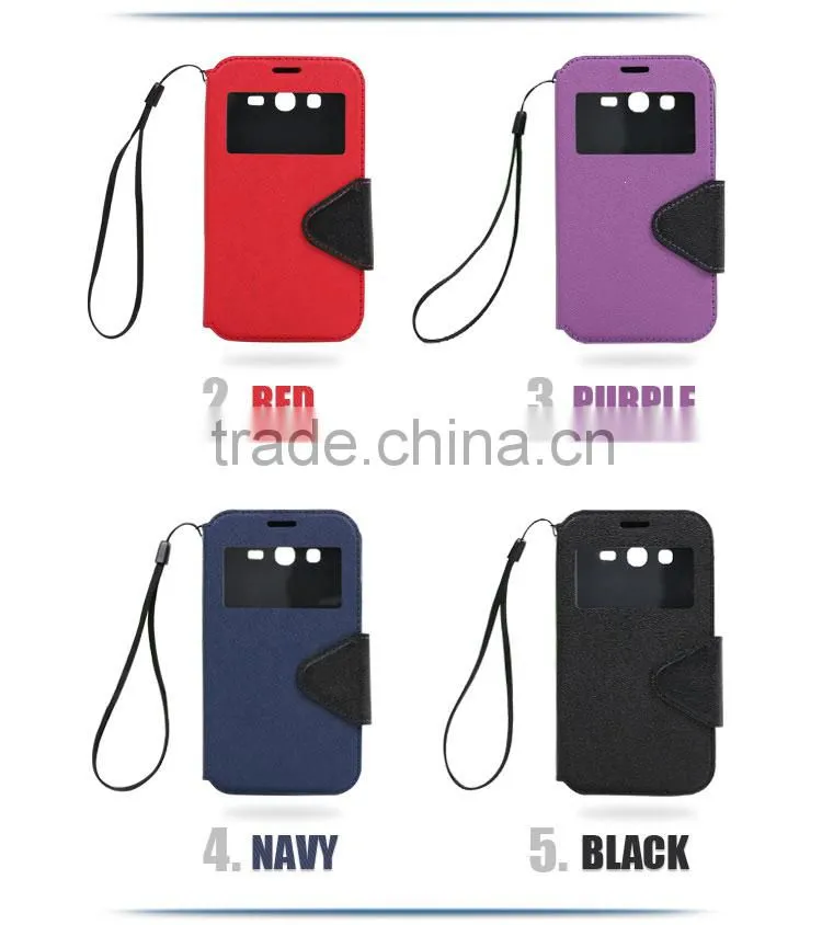 LZB Fashion color contrast series view windows PU leather case flip cover for iphone 4