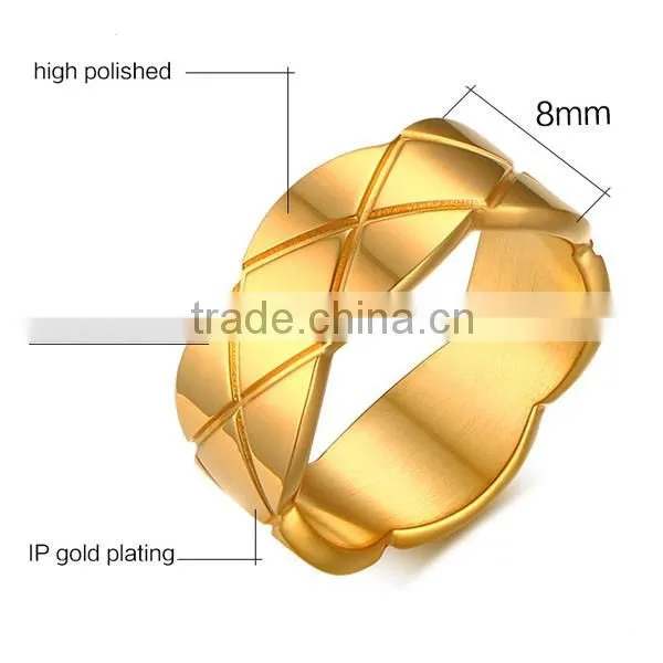 Fashion Personality Gold Plated 8 MM Stainless Steel Men Ring
