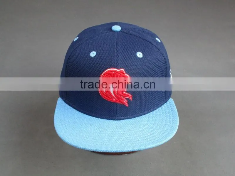 Custom 6- panel Blue Flat Brim Fitted Cap with 3D Embroidered Patch