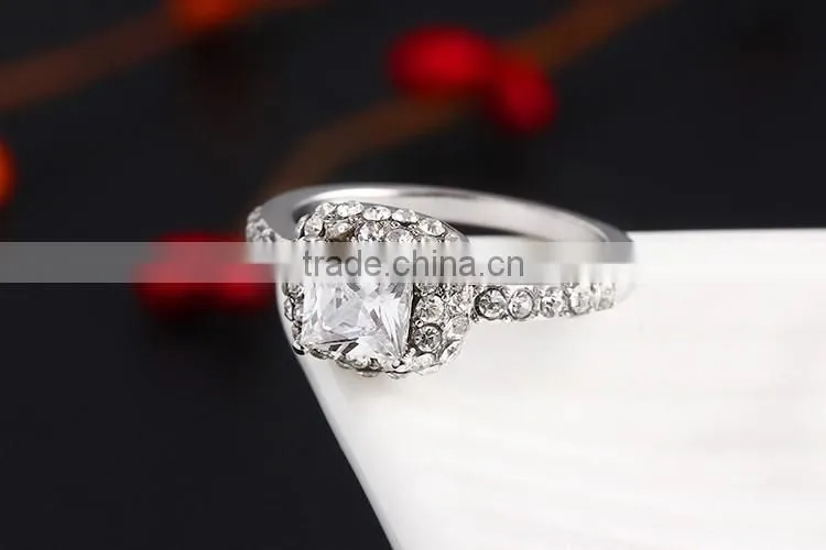 High quality 14k rose gold plated white crystal with big square zircon ladies rings for wedding
