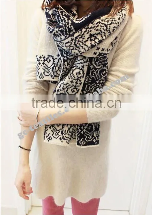 100% acrylic jacqard pattern single layer scarf for lady