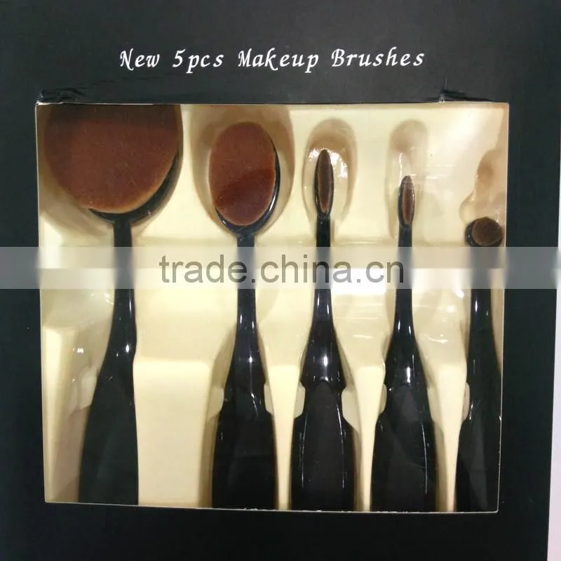5 pcs Tooth Brush Shape Oval Makeup Brush Set Private Label MULTIPURPOSE Professional Foundation Powder Brush Kit with Bag