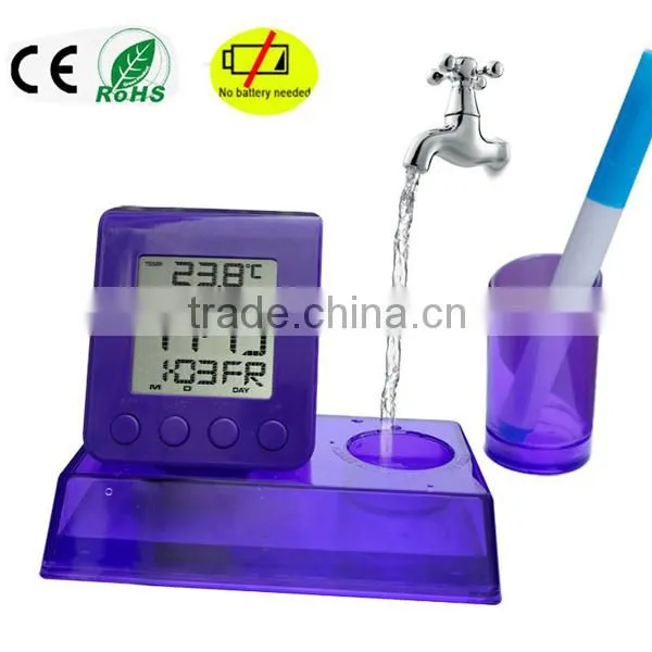 water power table alarm clock with pen holder