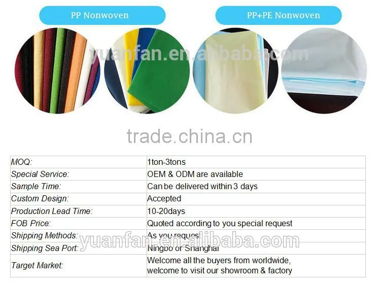 Low price recycled non-woven fabric made in china zhejiang yuanfan nonwoven co.,ltd./ pp nonwoven fabric / pp non woven fabric