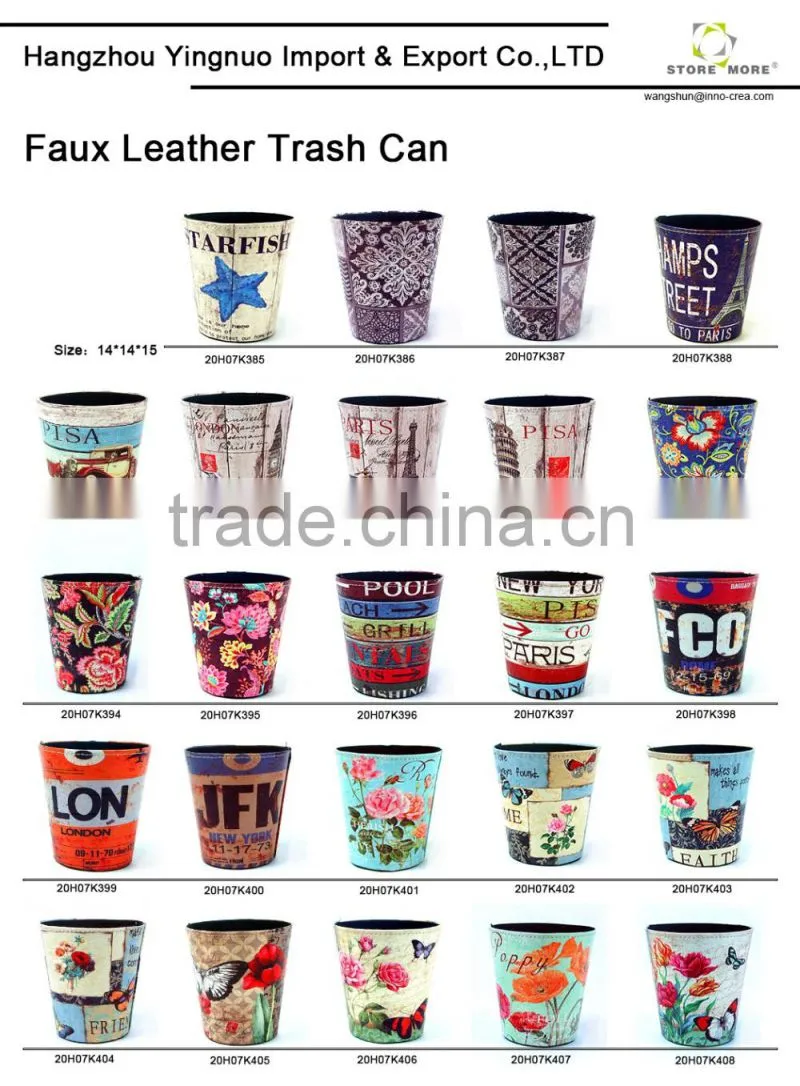 Digital Printed Waste Bin Faux Leather Open Top Trash Can For Kitchen