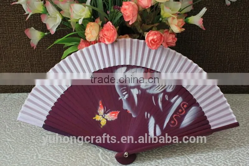 Japanese lady silk bamboo fan