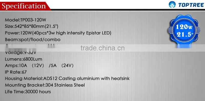 21.5inch 120W cree led light bar for jeep/suv/truck etc