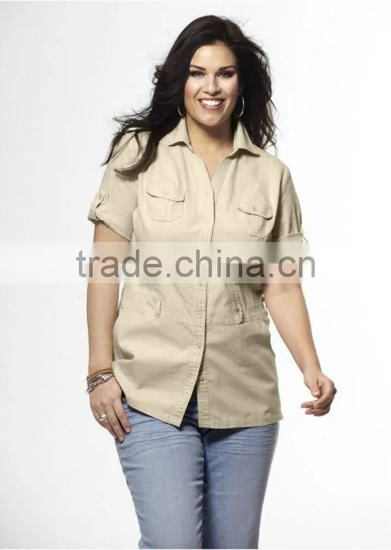 ladies plus size blouse short sleeve linen blouse