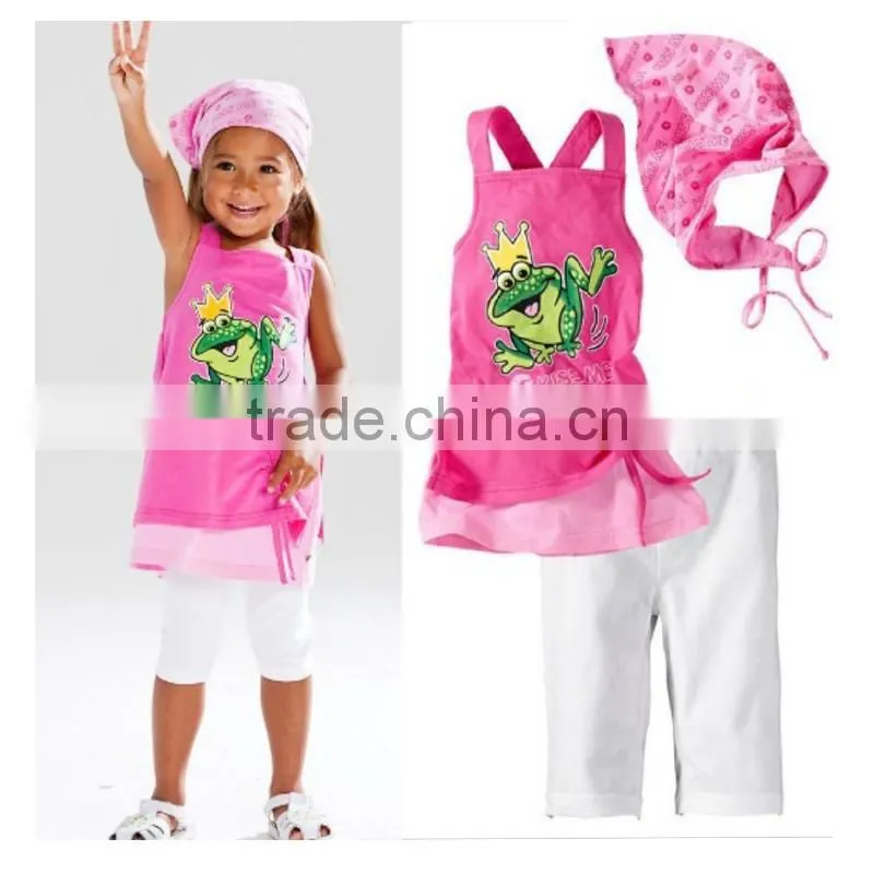 brand new summer 3pcs clothing sets girls frog clothes suits baby outfits with hairband kids summer clothes