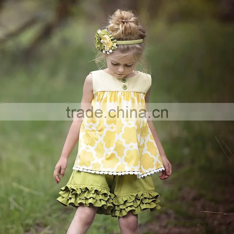 Cotton Frocks Designs Yellow Alpine Daisy Top Kids Girls Ruffle Shorts Pants Sets Giggle Moon Remake Ourfits