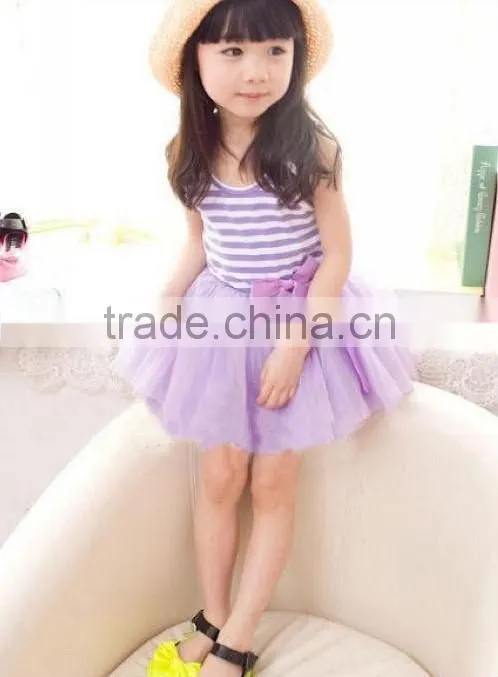 2015 latest stripe high quality soild light blue With rhinestones gauze pettiskirt for Baby Girls