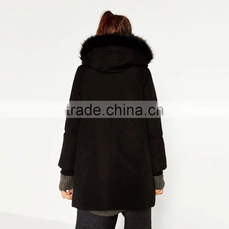 High quality fashion black parka italian fur coats for lady