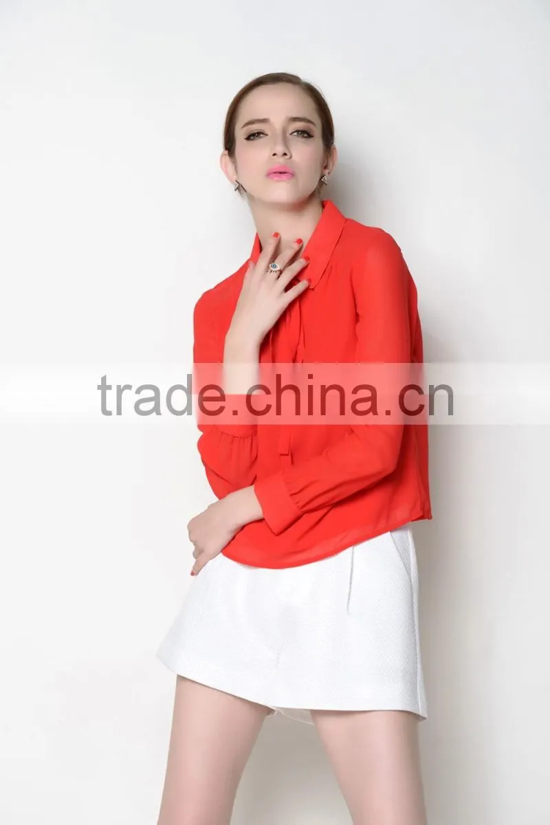 cute collar designed fashionable casual long sleeve women fashion blouse shirts