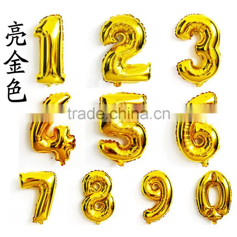 16 inch gold silver blue pink color foil number balloons for party decoration