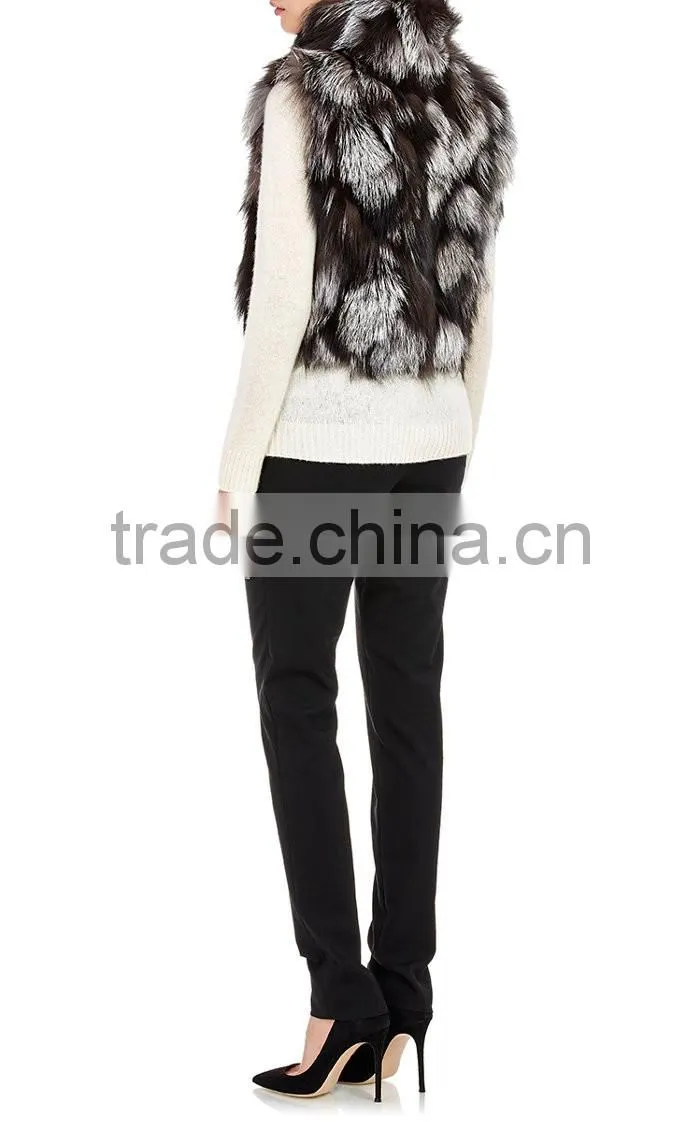 YRFUR YR043 Chic Style Fox Fur Waistcoat/Stand Collar Patchwork Fox Fur Vest