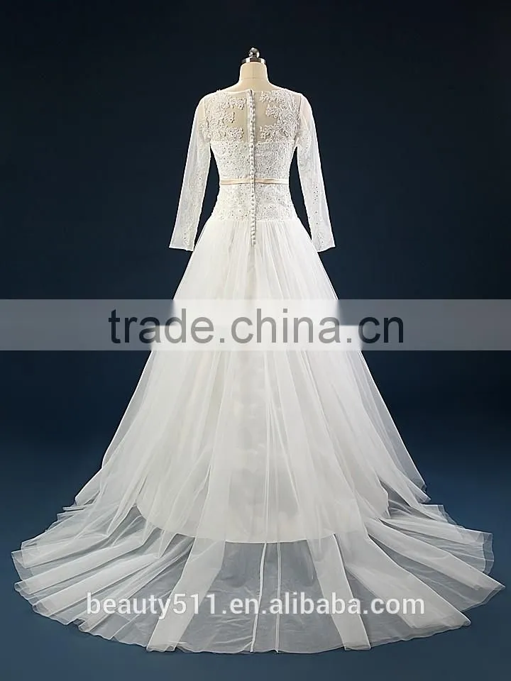 2017 wedding dress Mermaid Lace ball gowns 3/4 sleeves tull net wedding gowns AS41601