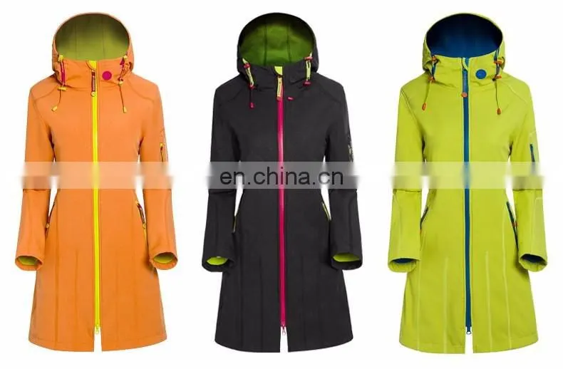 Long Style Women's Softshell Jacket Waterproof Breathable