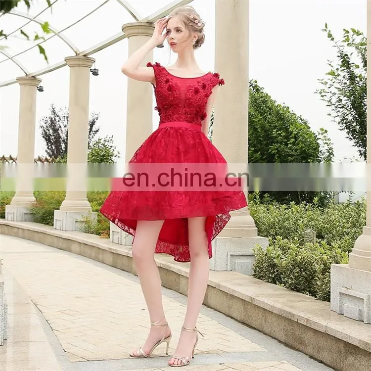 HS1615 Sexy Red Knee Length Flower Applique Bridal Party Dress for Bridesmaid