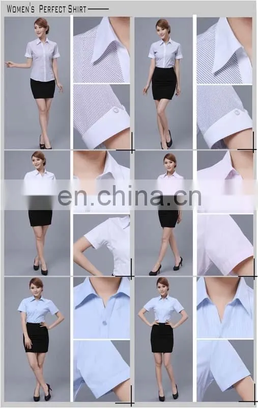 Hot Selling Short-Sleeved Simply Design Slim Fit Office Wear Ladies Blouse / Women Shirt