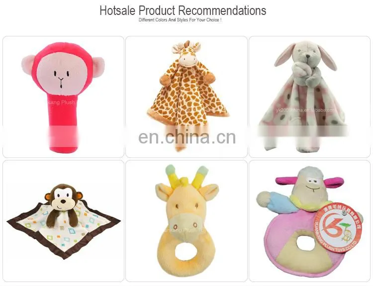 Custom plush funny animal baby hand rattle stuffed toy