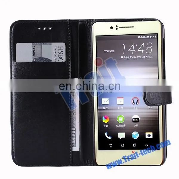Paypal Accepted Glossy Wallet Magnetic Flip Stand PC+ PU Leather Case for HTC Desire 728 with Card Holder