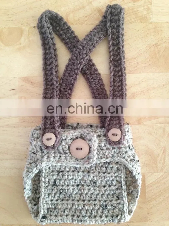 Crochet 3 pcs Set Newsboy Hat Diaper Cover Set /Suspenders and Bow Tie in Oatmeal & Taupe, Photography Prop for Newborn Baby
