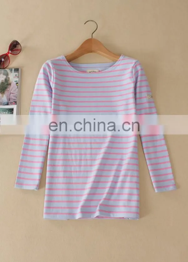 top grade lady 3/4 sleeves blouse design/lady stripe shirt