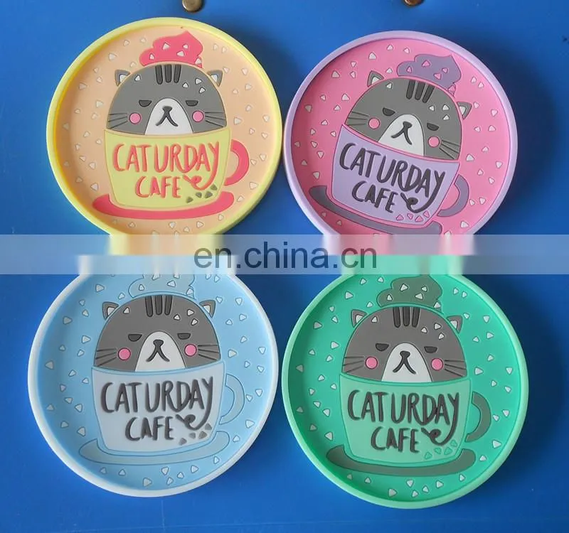 Soft pvc white color round shape colorful company logo soft pvc cup coaster