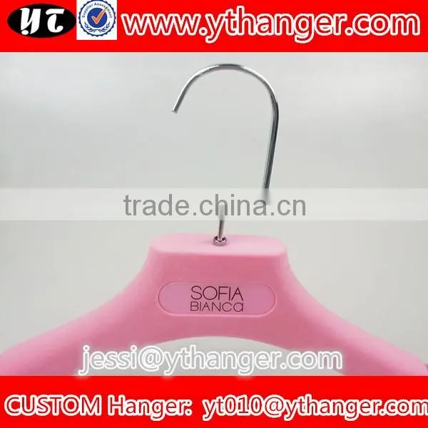 YY0509 clothing brands logos pink non-slip velvet wedding dress hanger velvet flocked clothes hangers