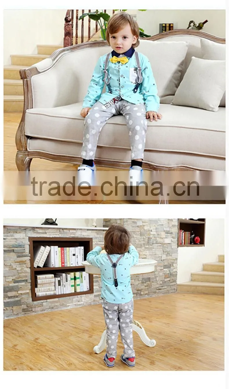 2016 trendy Korean style boy child sets children straped long-sleeved + pants two-piece boy set