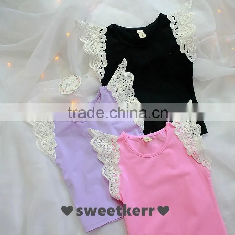 INS fashion children summer clothing girl lace pure cotton t-shirt infant baby toddlers tops