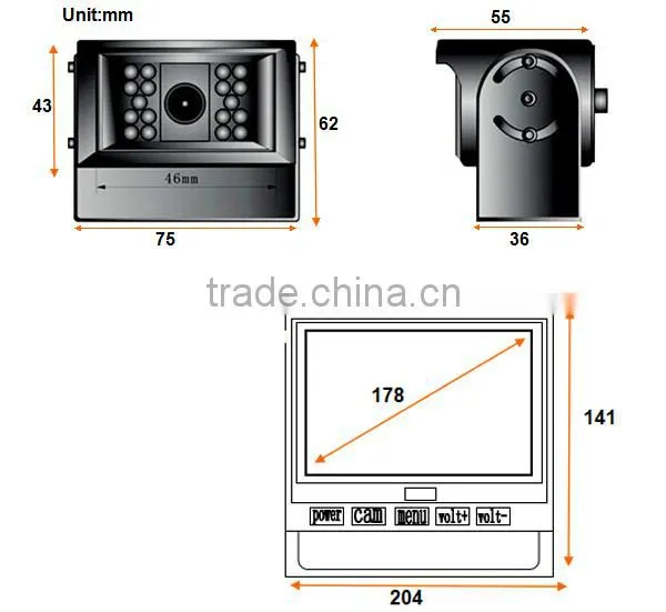 RV-7011V 7 Inch reversing camera system with night vision camera& 7" digital LCD monitor