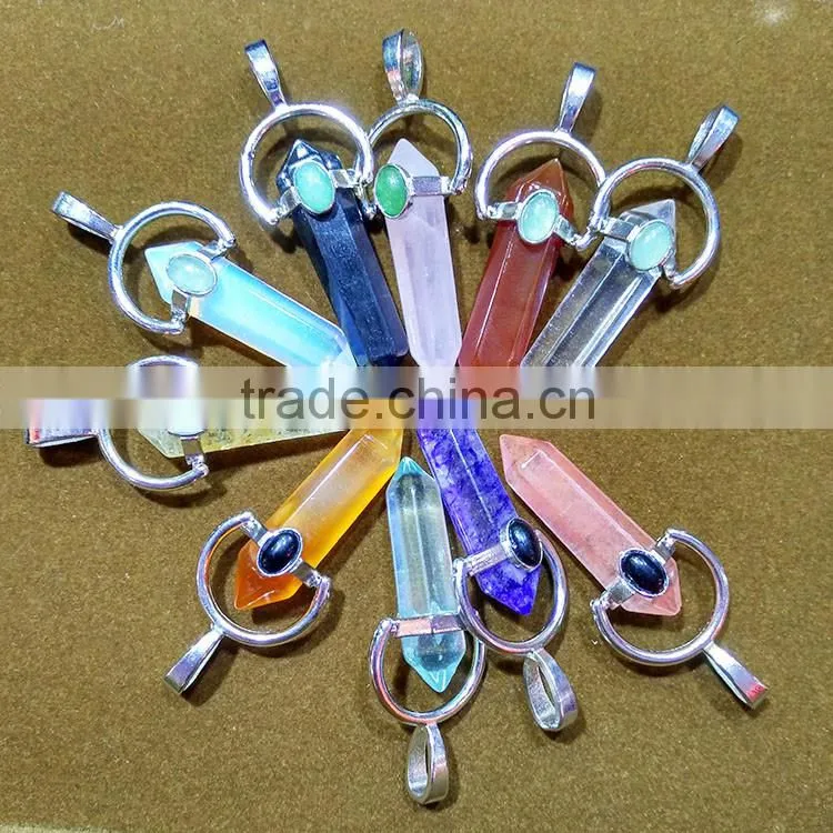 JF6888o Healing Reiki White Opal Gemstones Hexagonal Pointed Chakra Pendant
