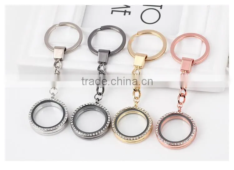 Charming Elegant Silver Plated Lanyard Floating Charm Locket Stylish Round Alloy Blank Photo Keychain