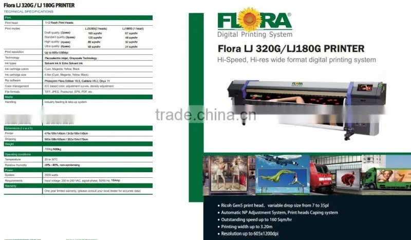 Flora LJ180G 1.8m printer on Ricoh print head