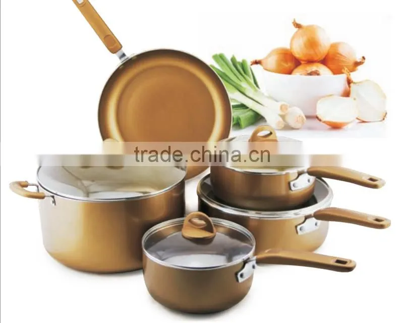 Hot Sale Aluminum Non stick Copper Color Frying Pan Casserole Cookware Set used in Kitchen