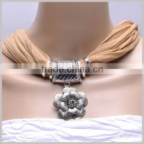 Floral Pattern Embelished charm necklace scarve